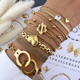 Hearts Bracelet, 18K Gold Plated Steel