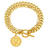 Coin Bracelet, 18K Gold Plated Steel
