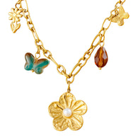 Flower Necklace, 18K Gold Plated Steel