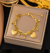 Hearts Bracelet, 18K Gold Plated Steel
