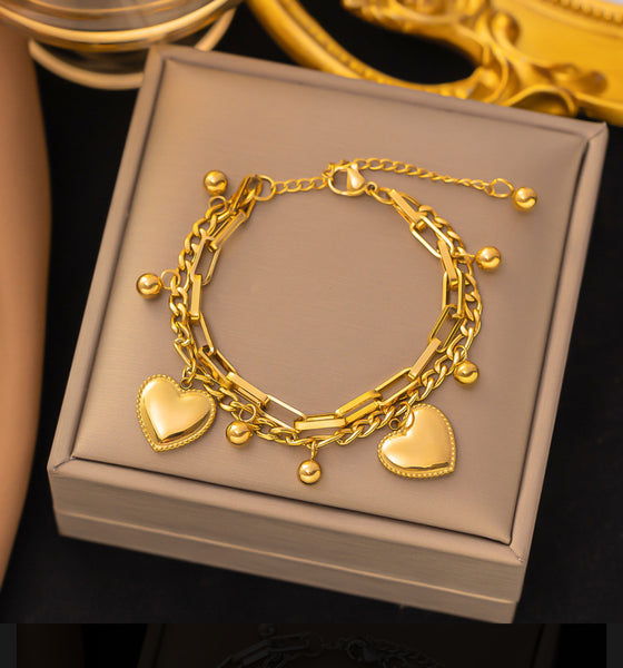 Hearts Bracelet, 18K Gold Plated Steel
